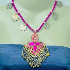 Vintage Coin Pendant Necklace: Handmade Tribal Ethnic Jewelry
